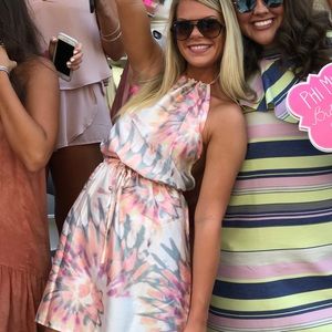 pink halterneck dress